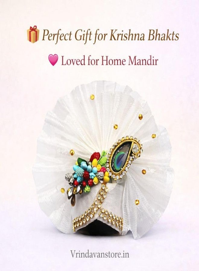 Vrindavanstore.in Laddu Gopal Pagdi الحجم 3 رقم. | التقليدية كريشنا جي باغدي موكوت | بال جوبال باجدي لشرينجار | كانها جي باغدي لبوجا اليومية والمهرجانات | باغدي الزخرفية للمنزل ماندير - Image 4